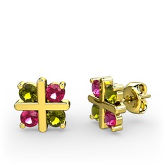 Peridot ve rodolit garnet 18 ayar altın küpe