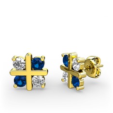 Dört Taşlı Küpe - Swarovski ve lab safir 8 ayar altın küpe #nyopti