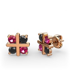 Rodolit garnet ve siyah zirkon 14 ayar rose altın küpe