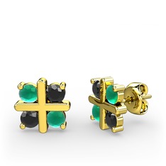 Kök zümrüt ve siyah zirkon 925 ayar altın kaplama gümüş küpe
