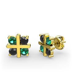 Yeşil kuvars ve siyah zirkon 925 ayar altın kaplama gümüş küpe