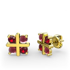 Dört Taşlı Küpe - Garnet ve kök yakut 925 ayar altın kaplama gümüş küpe #olq8se