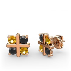 Dört Taşlı Küpe - Sitrin ve siyah zirkon 18 ayar rose altın küpe #onntkd