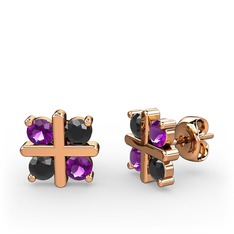 Dört Taşlı Küpe - Ametist ve siyah zirkon 18 ayar rose altın küpe #onp6r9