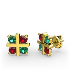 Dört Taşlı Küpe - Yeşil kuvars ve garnet 14 ayar altın küpe #peans