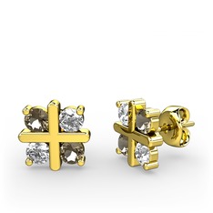 Dört Taşlı Küpe - Dumanlı kuvars ve swarovski 8 ayar altın küpe #pfwtxv