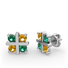 Dört Taşlı Küpe - Yeşil kuvars ve sitrin 925 ayar gümüş küpe #pknr02