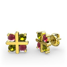 Kök yakut ve peridot 925 ayar altın kaplama gümüş küpe