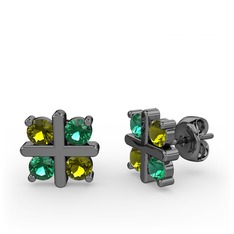 Dört Taşlı Küpe - Peridot ve yeşil kuvars 925 ayar siyah rodyum kaplama gümüş küpe #qmgmq8