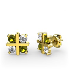 Dört Taşlı Küpe - Peridot ve pırlanta 14 ayar altın küpe (0.96 karat) #qpffey