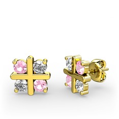Pembe kuvars ve swarovski 925 ayar altın kaplama gümüş küpe