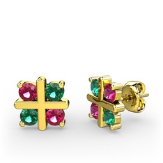 Dört Taşlı Küpe - Rodolit garnet ve yeşil kuvars 14 ayar altın küpe #rtxfaw