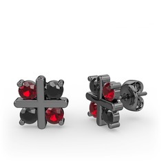 Dört Taşlı Küpe - Garnet ve siyah zirkon 925 ayar siyah rodyum kaplama gümüş küpe #rwq1xl