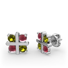 Peridot ve kök yakut 925 ayar gümüş küpe