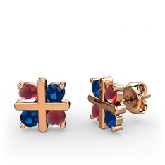 Dört Taşlı Küpe - Kök yakut ve lab safir 925 ayar rose altın kaplama gümüş küpe #s0sc1x
