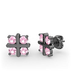 Dört Taşlı Küpe - Pembe kuvars 925 ayar siyah rodyum kaplama gümüş küpe #t94fh4