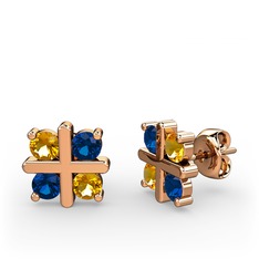 Dört Taşlı Küpe - Sitrin ve lab safir 925 ayar rose altın kaplama gümüş küpe #tqss8x