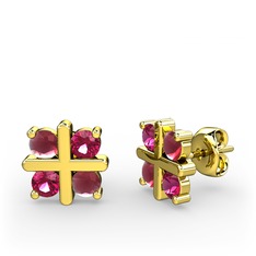 Dört Taşlı Küpe - Kök yakut ve rodolit garnet 8 ayar altın küpe #tuzibo