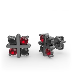Dört Taşlı Küpe - Siyah zirkon ve garnet 925 ayar siyah rodyum kaplama gümüş küpe #tzsdik