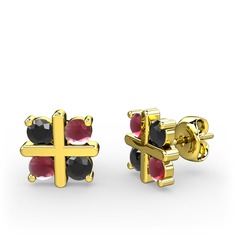 Dört Taşlı Küpe - Siyah zirkon ve kök yakut 8 ayar altın küpe #ufcwif