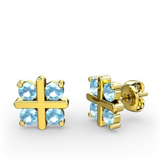 Dört Taşlı Küpe - Akuamarin 14 ayar altın küpe #umgseq