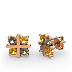 Dört Taşlı Küpe - Dumanlı kuvars ve sitrin 18 ayar rose altın küpe #v8gxxy