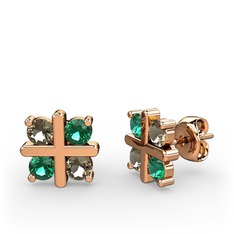 Dört Taşlı Küpe - Dumanlı kuvars ve yeşil kuvars 8 ayar rose altın küpe #v9hzmg