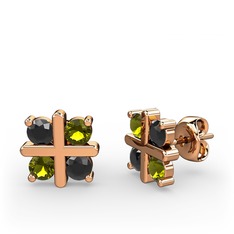 Siyah zirkon ve peridot 18 ayar rose altın küpe