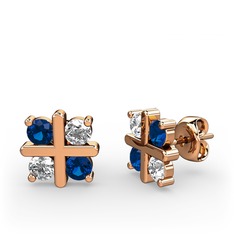 Dört Taşlı Küpe - Lab safir ve beyaz zirkon 18 ayar rose altın küpe #vv6afs