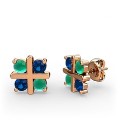 Dört Taşlı Küpe - Kök zümrüt ve lab safir 14 ayar rose altın küpe #w3irq8
