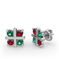 Dört Taşlı Küpe - Yeşil kuvars ve garnet 14 ayar beyaz altın küpe #wm7qb2