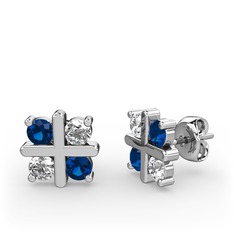 Dört Taşlı Küpe - Lab safir ve pırlanta 14 ayar beyaz altın küpe (0.96 karat) #wqv6rl