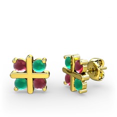 Dört Taşlı Küpe - Kök yakut ve kök zümrüt 925 ayar altın kaplama gümüş küpe #wspv83