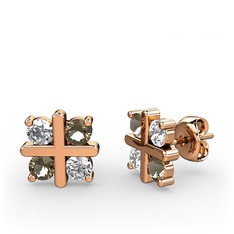 Dört Taşlı Küpe - Swarovski ve dumanlı kuvars 14 ayar rose altın küpe #wv8lt1