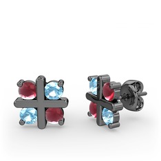 Kök yakut ve akuamarin 925 ayar siyah rodyum kaplama gümüş küpe