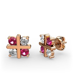 Rodolit garnet ve beyaz zirkon 8 ayar rose altın küpe