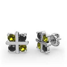 Peridot ve siyah zirkon 14 ayar beyaz altın küpe
