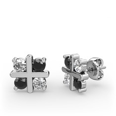Swarovski ve siyah zirkon 14 ayar beyaz altın küpe