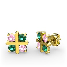 Pembe kuvars ve yeşil kuvars 925 ayar altın kaplama gümüş küpe