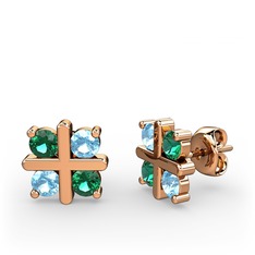 Dört Taşlı Küpe - Yeşil kuvars ve akuamarin 925 ayar rose altın kaplama gümüş küpe #ztr96d