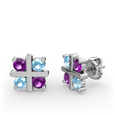 Dört Taşlı Küpe - Ametist ve akuamarin 18 ayar beyaz altın küpe #zy4joj