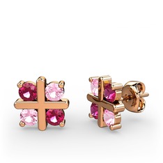 Dört Taşlı Küpe - Rodolit garnet ve pembe kuvars 18 ayar rose altın küpe #zz8qk7