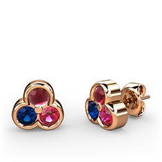 Mini Tria Küpe - Kök yakut, lab safir ve rodolit garnet 18 ayar rose altın küpe #1005enw