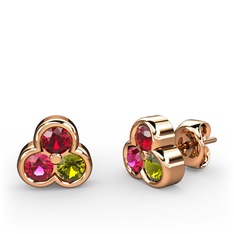 Mini Tria Küpe - Garnet, rodolit garnet ve peridot 8 ayar rose altın küpe #10gaxmn