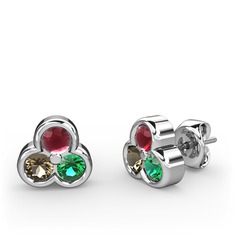 Mini Tria Küpe - Kök yakut, dumanlı kuvars ve yeşil kuvars 925 ayar gümüş küpe #10ib84m