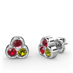 Mini Tria Küpe - Kök yakut, garnet ve peridot 14 ayar beyaz altın küpe #10ncmib