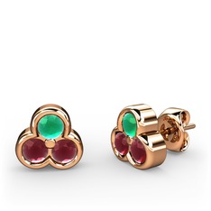 Mini Tria Küpe - Kök zümrüt ve kök yakut 925 ayar rose altın kaplama gümüş küpe #10tbz1f