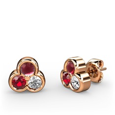 Mini Tria Küpe - Kök yakut, garnet ve beyaz zirkon 18 ayar rose altın küpe #10vpxz8