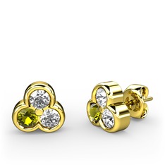 Pırlanta, peridot ve swarovski 18 ayar altın küpe (0.22 karat)