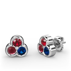 Mini Tria Küpe - Garnet, kök yakut ve lab safir 8 ayar beyaz altın küpe #11jomat